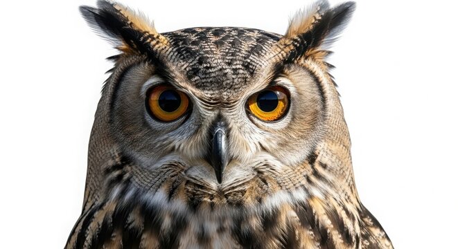 Close up portrait of an owl with intense eyes eagle owl horned owl wildlife