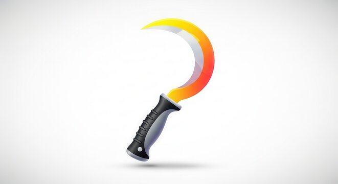 Vibrant gradient agricultural sickle tool with ergonomic handle on white background clean vector