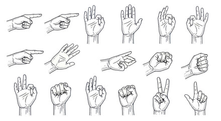 Collection of Hand Gestures and Poses in Sketch Style. © Rejeki