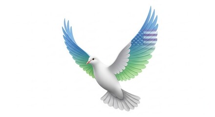 Obraz premium Ethereal dove in graceful flight, displaying expressive wings with gradients of blue and green,