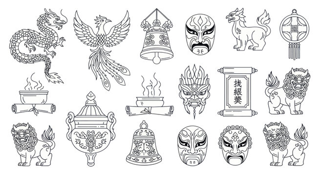Collection of Traditional Chinese Cultural Symbols and Icons.