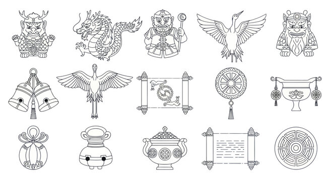 Collection of Traditional Japanese Cultural Icons and Symbols.
