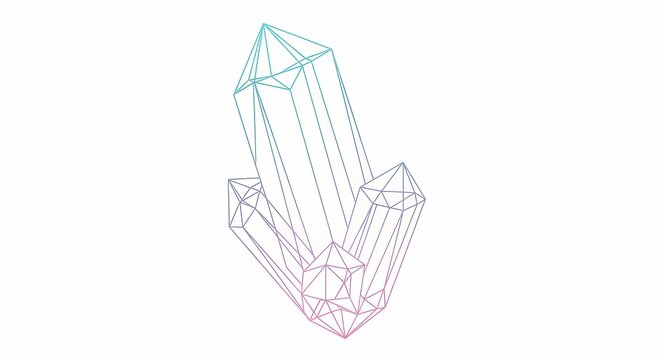 Intricate geometric crystal formation rendered with a vibrant modern gradient wireframe design