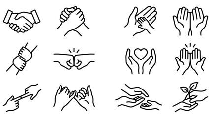 Set of human hands gestures for support care connection friendship and teamwork flat icons. © MDTAZBIRHOSSAIN