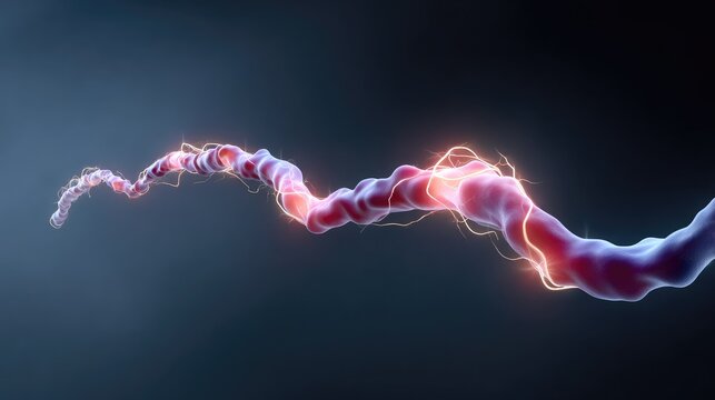 Abstract illustration of a colorful wavy strand with glowing effects showcasing energy flow and movement for scientific or artistic concepts