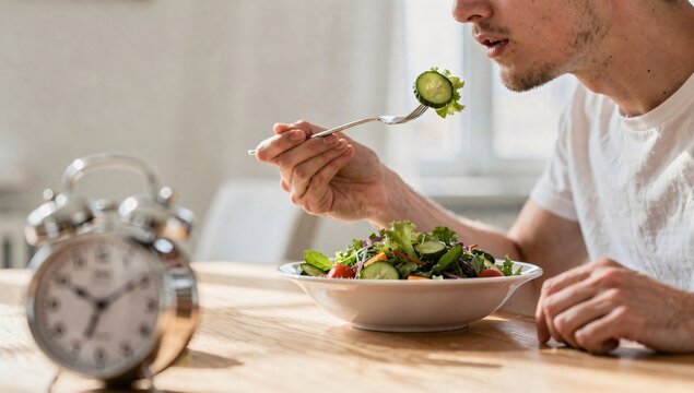 Healthy Lifestyle Young Man Having Organic Salad at Home