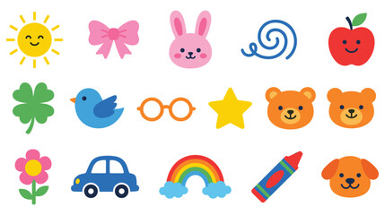 Fototapeta premium Collection of cute flat icons for kids featuring animals nature and toys vector.