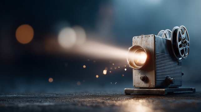 Vintage Projector's cinematic Storytelling: An old projector casts a beam of light, symbolizing the art of storytelling and the allure of cinema.