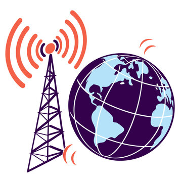 Radio station mast sending signals across globe.