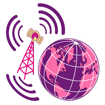 Purple wireless transmitter and pink earth ball.