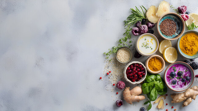 Fermented foods with citrus and greens showcasing immune support gut health digestive wellness and healthy longevity lifestyle concept