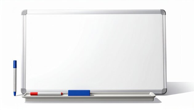 Pizarra blanca vac&iacute;a con accesorios en soporte lista para notas