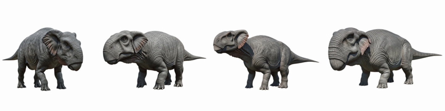 Set of four Lystrosaurus dicynodonts isolated on black background