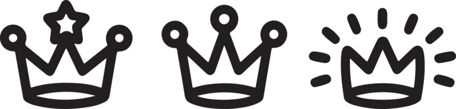 Set of three hand drawn crown icons