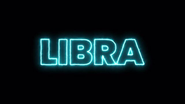 glowing neon libra zodiac sign animation with blue light typography on dark background, 4k video