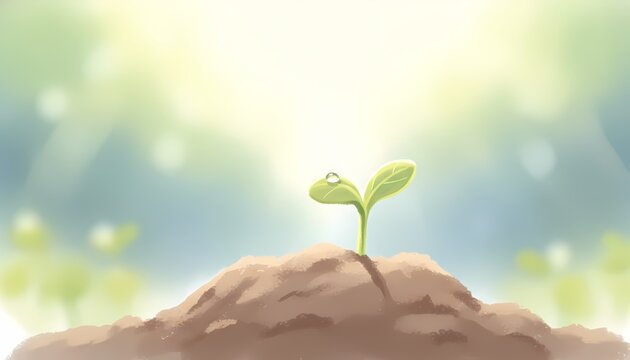Soft hand-drawn illustration of a green sprout emerging from soil under warm sunlight, symbolizing hope and new beginnings.