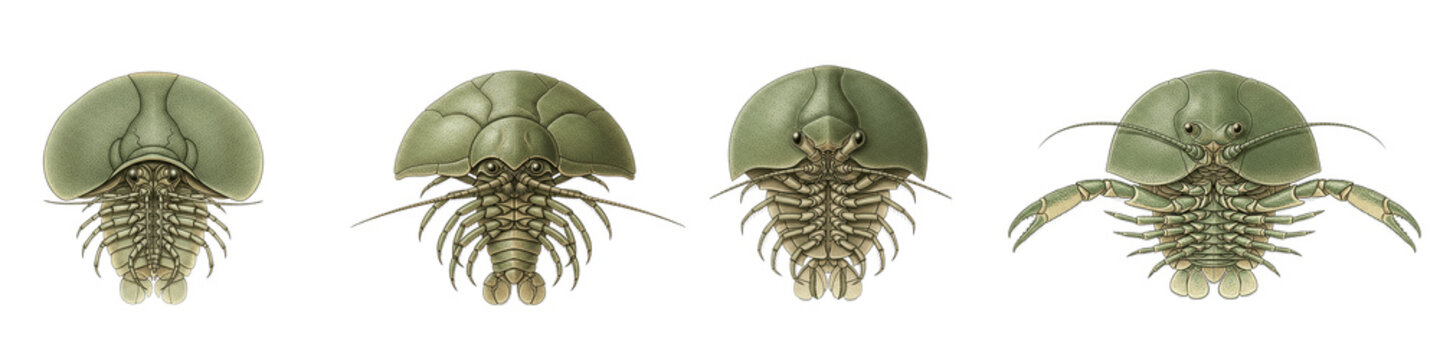 Set of prehistoric trilobite fossils illustration isolated on black background