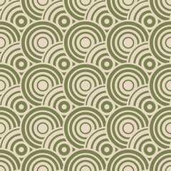 Obraz premium Seamless Abstract Concentric Arc Pattern in Olive Green and Sand Beige Vector, earthy geometric background