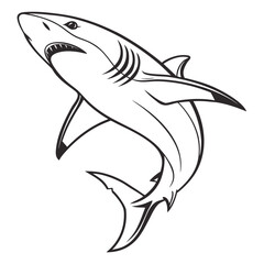 Naklejka premium Great white shark jumping outline black and white.