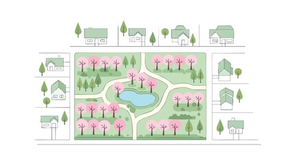 Fototapeta premium Suburban Neighborhood Park Aerial View, Residential Community Green Space