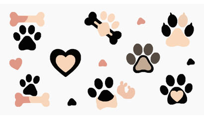 Fototapeta premium Creative paw print icon set with decorative pet symbols for animal branding and logo design
