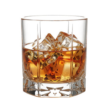 Garnished whiskey on rocks in a glass isolated on transparent background