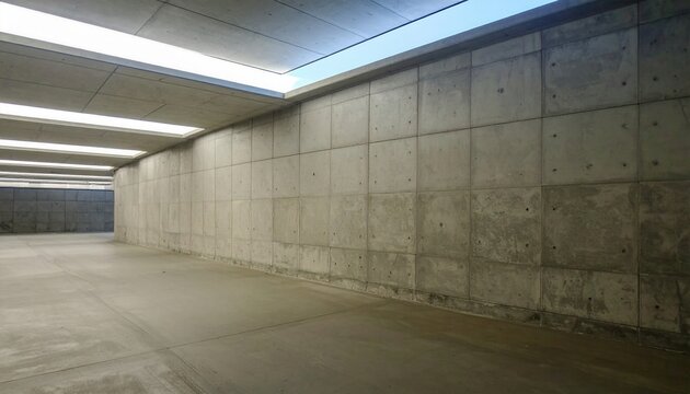 Corredor moderno de concreto com ilumina&ccedil;&atilde;o zenital brilhante e design arquitet&ocirc;nico minimalista