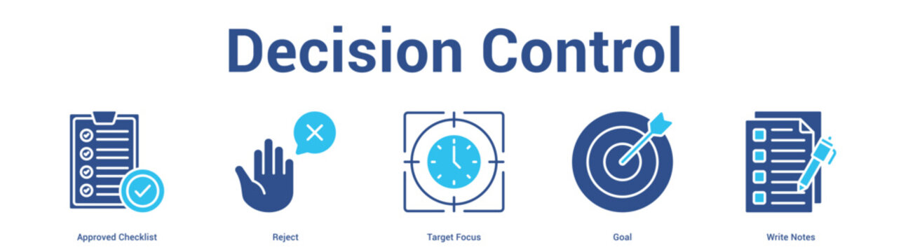 Decision Control web banner icon set vector illustration concept for business with icon of Approved Checklist, Reject, Target Focus, Go.
