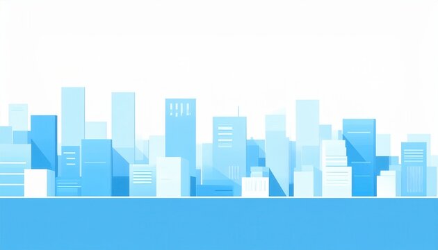 Ilustraci&oacute;n gr&aacute;fica de un paisaje urbano moderno con horizonte en tonos azules y dise&ntilde;o geom&eacute;trico