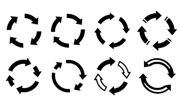 Circular Rotation Arrows Vector Black Loop Cycle Icons Dynamic Process Symbols