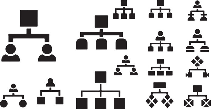 Black and white organizational chart icons set
