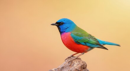 Obraz premium Vibrant Painted Finch Bird Perched on Branch, Exotic Wildlife, Colorful Avian