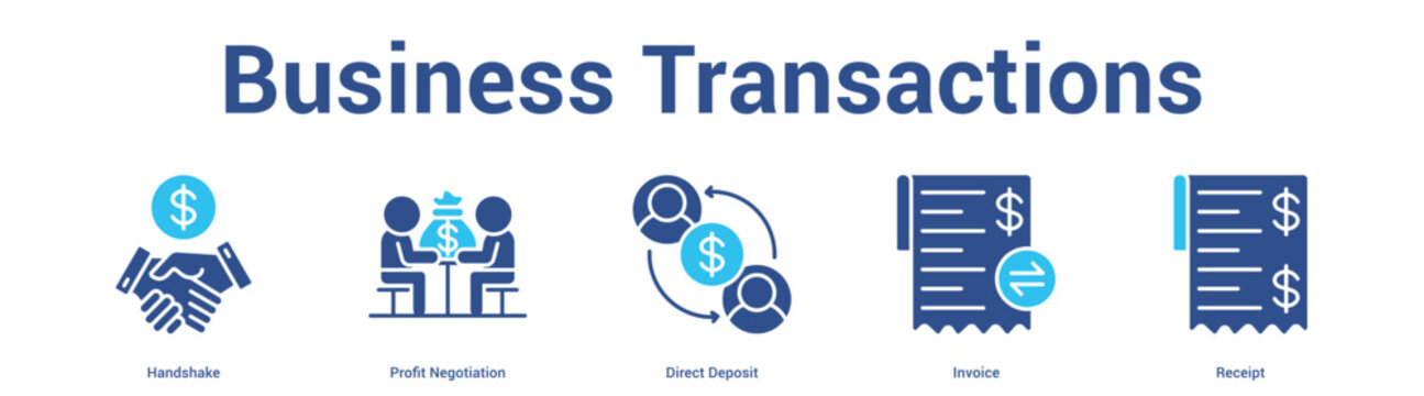 Business Transactions web banner icon set vector illustration concept for business with icon of Handshake, Profit Negotiation, Direct Depos.