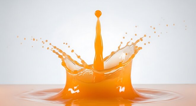 Fresh orange juice liquid splash high speed photography with beverage splashing isolated background refreshing