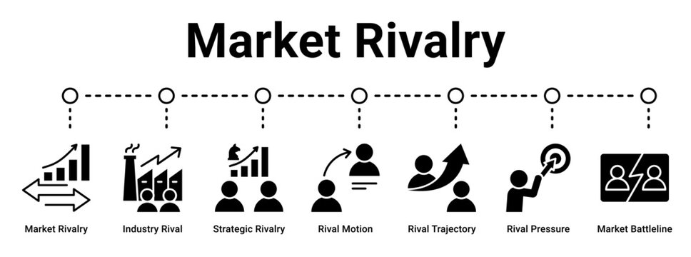 Market Rivalry web banner icon vector illustration concept for business with icon of Market Rivalry, Industry Rival, Strategic Rivalry, Rival Motion, Rival Trajectory, Rival Pressure, Market.