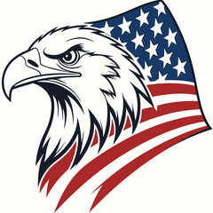 Fototapeta premium American bald eagle head and flag national emblem artwork.