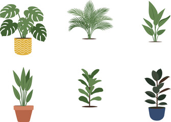 Indoor tropical plants set with monstera palm and potted greenery in modern flat vector illustration collection for home decor © Yevhenii creative