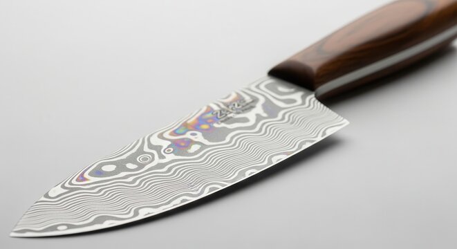 Damascus Chef Knife with Wooden Handle - Sharp Blade, Kitchen Utensil, Culinary Tool