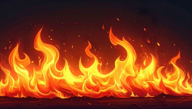 Fuego feroz y din&aacute;mico con llamas vibrantes de color naranja y amarillo