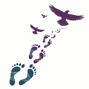 Footprints turning into eagle bird freedom flight idea.