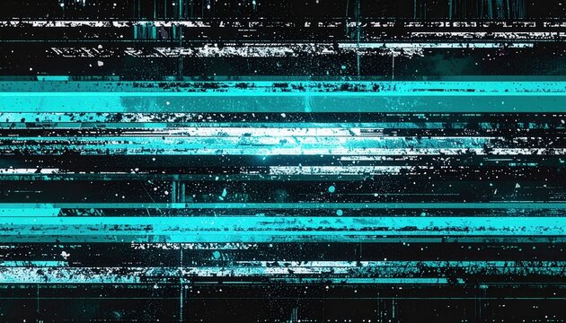 Arte digital abstracto con rayas horizontales turquesa y negro con efecto glitch