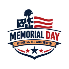 Fototapeta premium Memorial Day emblem honoring service with American flag and military elements Vector Illustration Isolated on white background