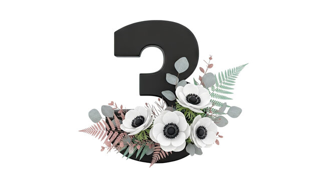 Number 3 with White Anemone Flowers and Greenery
