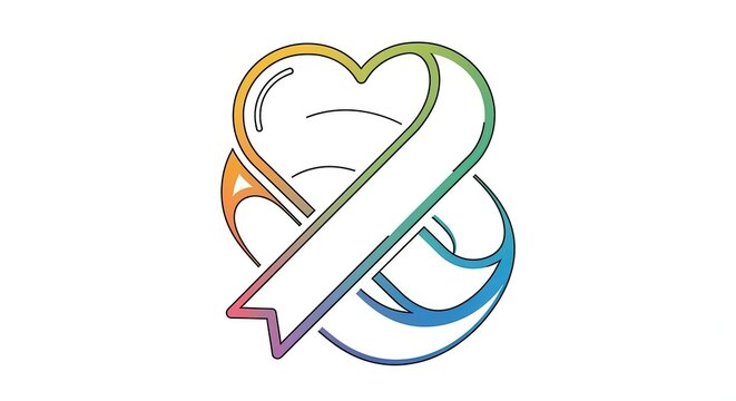 Rainbow Heart Ribbon Symbol, Love, Support, Awareness, Pride, Hope, Unity