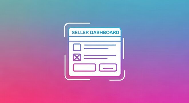 Seller Dashboard Interface Icon with Checkbox and Buttons on Gradient Background