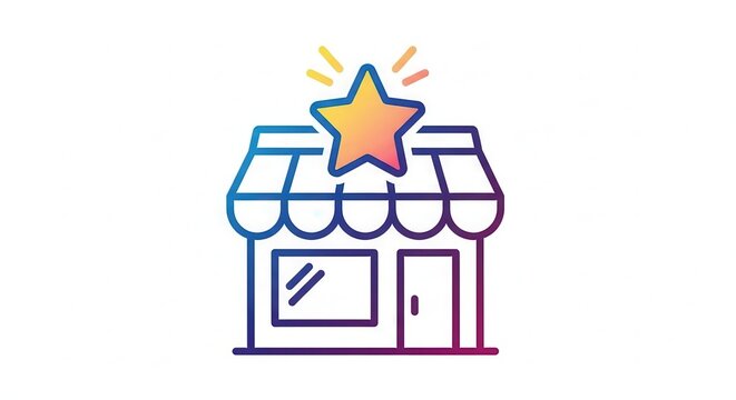 Small Business Storefront with Star Icon, Representing Success and Achievement