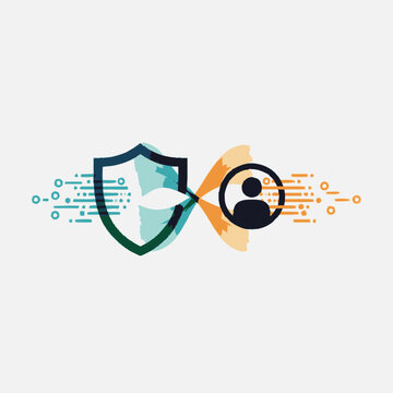 Digital security shield protecting a person's profile from data breaches and cyber threats.