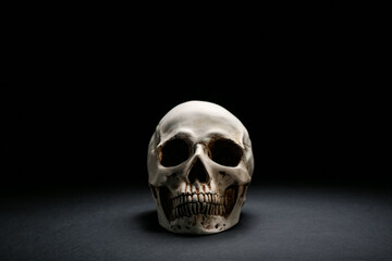 Fototapeta premium Human skull on dark background