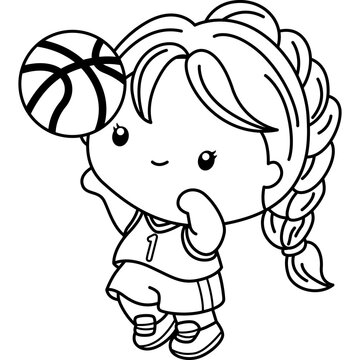 a vector of basketball theme kids in black and white coloring
