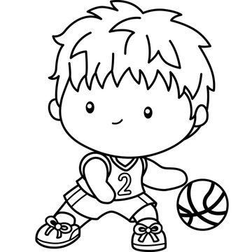 a vector of basketball theme kids in black and white coloring